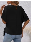 Kadın Kısa Kollu Bisiklet Yaka Yandan Bağcıklı Aerobin Bluz