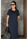 Kadın Kısa Kollu Bisiklet Yaka Yırtmaçlı Viskon Iki Iplik Elbise