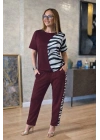 Kadın Kısa Kollu Bisiklet Yaka Zebra Desen Bluz Ve Pantolon Ikili Takım