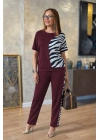 Kadın Kısa Kollu Bisiklet Yaka Zebra Desen Bluz Ve Pantolon Ikili Takım