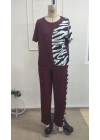 Kadın Kısa Kollu Bisiklet Yaka Zebra Desen Bluz Ve Pantolon Ikili Takım