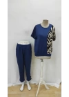 Kadın Kısa Kollu Bisiklet Yaka Zebra Desen Bluz Ve Pantolon Ikili Takım