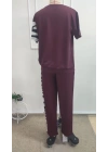Kadın Kısa Kollu Bisiklet Yaka Zebra Desen Bluz Ve Pantolon Ikili Takım