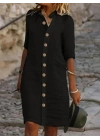 Kadın Kısa Kollu Hakim Yaka önden Düğmeli Kısa Müslim Elbise