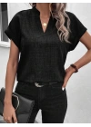 Kadın Kısa Kollu Hakim Yaka Sofya Bluz