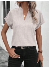 Kadın Kısa Kollu Hakim Yaka Sofya Bluz