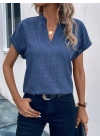 Kadın Kısa Kollu Hakim Yaka Sofya Bluz