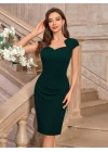Kadın Kısa Kollu Kalp Yaka Drape Detay Ithal Krep Elbise