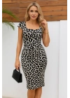 Kadın Kısa Kollu Kare Yakalı Leopar Desenli Dalgıç Elbise