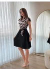 Kadın Kısa Kollu Kolu Fırfır Detay Mini Kuşaklı Kloş Krep Elbise