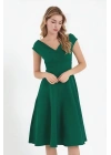 Kadın Kısa Kollu Kruvaze Yaka Eteği Volanlı Krep Elbise