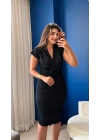 Kadın Kısa Kollu Kruvaze Yaka Krep Elbise (Kemersiz)