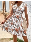 Kadın Kısa Kollu Kruvaze Yakalı çiçekli Desenli Süprem Elbise