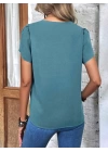 Kadın Kısa Kollu Lazer V Yakalı Ithal Krep Bluz