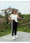Kadın Kısa Kollu Modal Dokulu Kumaş Yanı şeritli Takım