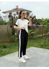 Kadın Kısa Kollu Modal Dokulu Kumaş Yanı şeritli Takım