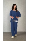 Kadın Kısa Kollu Omuzlardan Açık Yarasa Kollu Bürümcük Bluz Ve Pantolon Ve Viskon Atlet