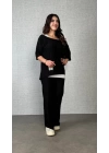 Kadın Kısa Kollu Omuzlardan Açık Yarasa Kollu Bürümcük Bluz Ve Pantolon Ve Viskon Atlet