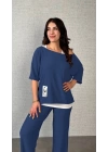 Kadın Kısa Kollu Omuzlardan Açık Yarasa Kollu Bürümcük Bluz Ve Pantolon Ve Viskon Atlet