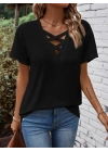 Kadın Kısa Kollu önden çapraz Detay V Yakalı Viskon Bluz
