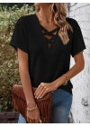 Kadın Kısa Kollu önden çapraz Detay V Yakalı Viskon Bluz