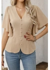 Kadın Kısa Kollu önden Düğmeli Ithal Krep Bluz