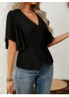 Kadın Kısa Kollu önden Düğmeli Ithal Krep Bluz