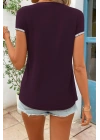 Kadın Kısa Kollu önden Fermuarlı Kol Ucu ışıltılı Viskon Bluz
