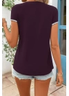 Kadın Kısa Kollu önden Fermuarlı Kol Ucu ışıltılı Viskon Bluz
