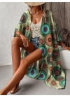 Kadın Kısa Kollu önü Açık Belden Kuşaklı Uzun Kimono