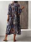 Kadın Kısa Kollu önü Açık Belden Kuşaklı Uzun Kimono