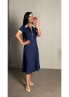 Kadın Kısa Kollu Ribana Ve Fermuar Detay Midi Boy Elbise