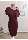 Kadın Kısa Kollu Tek Omuz Askı Ve Aksesuar Detay Beli Lastikli Krep Elbise