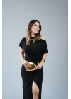 Kadın Kısa Kollu Tek Omuzdan Açık Beli Lastikli Sandy Maxi Elbise