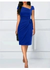 Kadın Kısa Kollu V Asimetrik Yaka Kesimli Yandan Bağlamalı Mini Janjan Krep Elbise