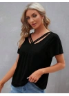 Kadın Kısa Kollu V şerit Yakalı Viskon Bluz