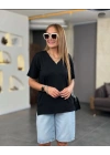 Kadın Kısa Kollu V Yaka Bluz