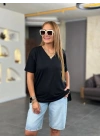 Kadın Kısa Kollu V Yaka Bluz