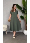 Kadın Kısa Kollu V Yaka Salaş Maxi Boy Elbise