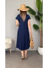 Kadın Kısa Kollu V Yaka Salaş Maxi Boy Elbise