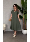 Kadın Kısa Kollu V Yaka Salaş Maxi Boy Elbise