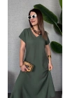Kadın Kısa Kollu V Yaka Salaş Maxi Boy Elbise