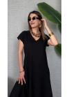 Kadın Kısa Kollu V Yaka Salaş Maxi Boy Elbise