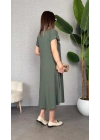 Kadın Kısa Kollu V Yaka Salaş Maxi Boy Elbise