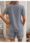 Kadın Kısa Kollu V Yakalı Bluz Ve Short Ikili Takım
