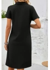 Kadın Kısa Kollu V Yakalı Bürümcük Elbise
