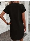 Kadın Kısa Kollu V Yakalı Düğmeli Müslim Kısa Elbise
