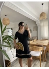 Kadın Kısa Kollu V Yakalı Etnik Desen şerit Detaylı Viskon Elbise