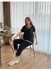 Kadın Kısa Kollu V Yakalı Iki Iplik Bluz Ve Pantolon Ikili Takım