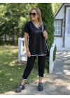 Kadın Kısa Kollu V Yakalı Iki Iplik Bluz Ve Pantolon Ikili Takım